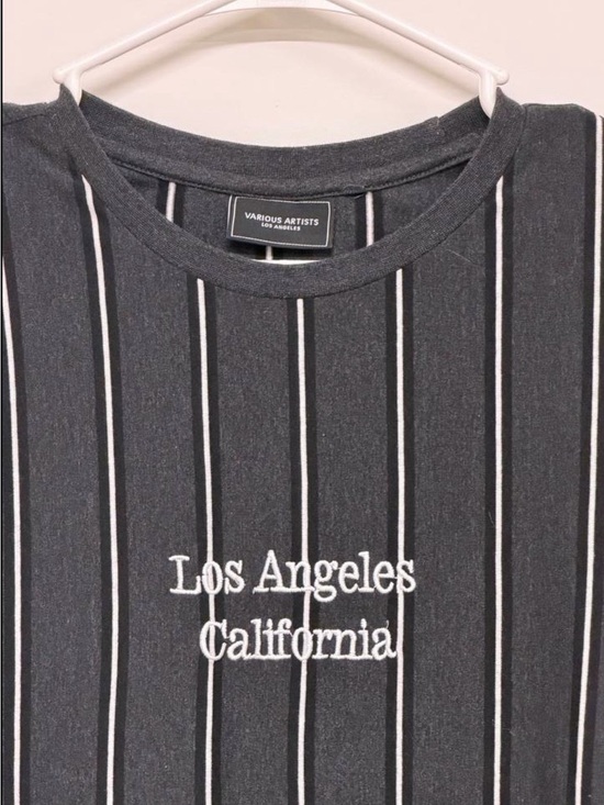 Various Artists Other - Various Artists Mens Stripe T Shirt Grey Black White Size L